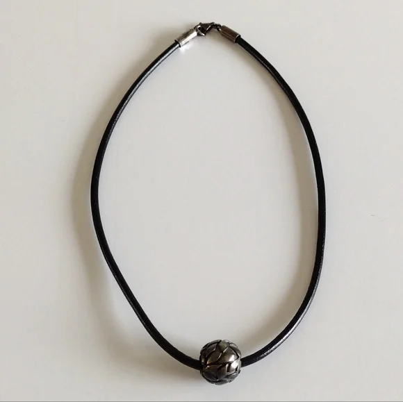 Retired Silpada Petal Ball Pendant Black Leather Cord Necklace 16" S1342 - Picture 2 of 8